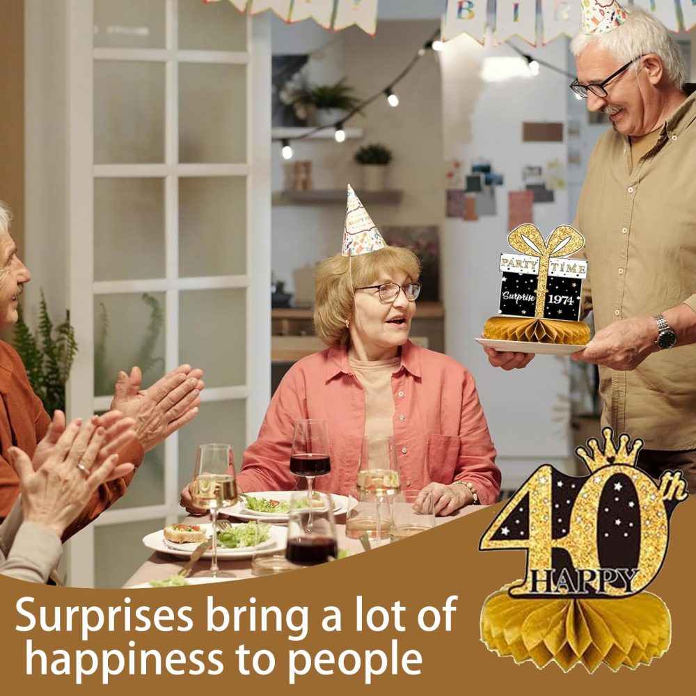 9Pcs 40th Birthday Decoration, Black Gold Honeycomb 1984 Aged Vintage Centerpieces for Tables Toppers,40th Anniversary Birthday Party Supplies (40th Birthday) - Image 4