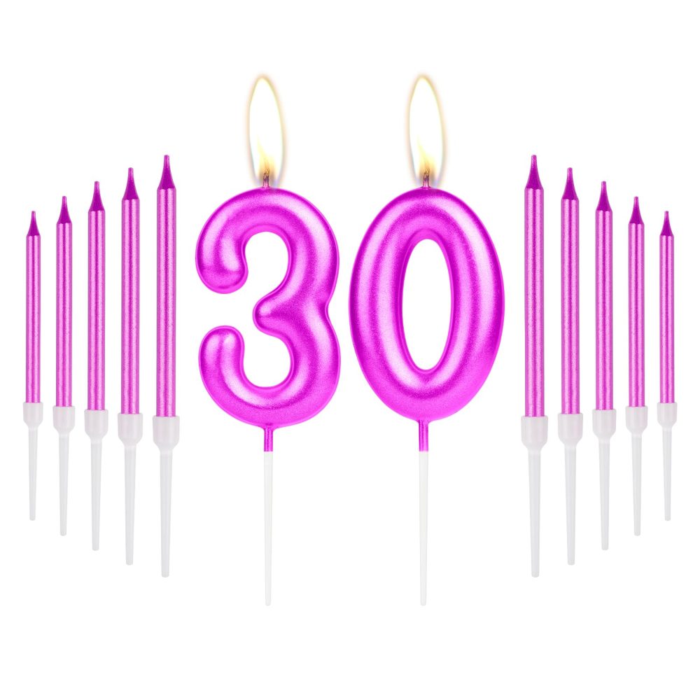 Purple 30th Birthday Candles, Purple Number 30 Candle for Cake, Purple Thin Party Candles, Purple Cake Candles Cake Toppers for Girls Boys 30th Birthday Party Decorations Wedding Anniversary Supplies