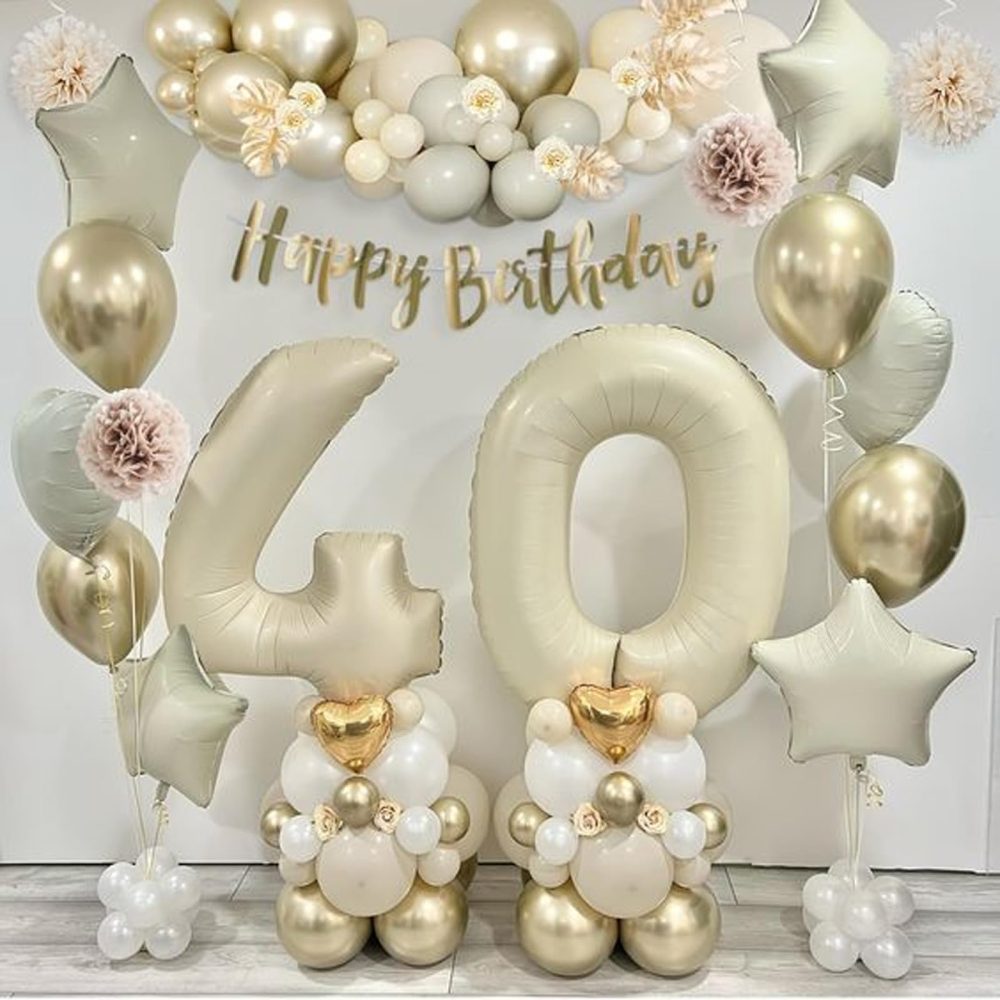 40 Inch Beige 40 Number Balloons,Cream 4 & 0 Mylar Foil Large Balloons,40 Big Digit Number Balloon for Men Women 40th Birthday Anniversary Decorations Graduation Party Supplies - Image 5