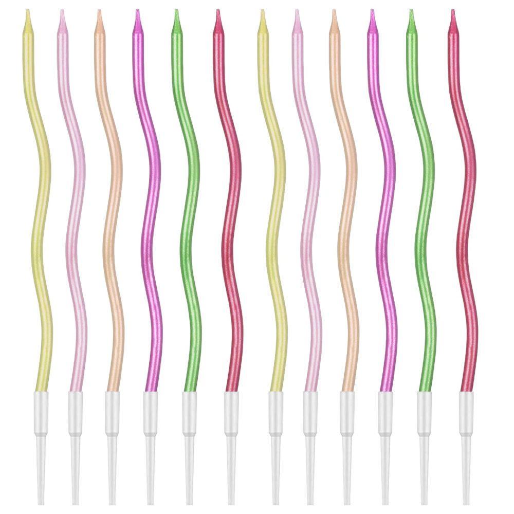 Nivofu Birthday Cake Candles, 12 Pcs Spiral Cake Candles, Twisty Birthday Candles, Metallic Long Thin Cupcake Candles with Holders for Birthday Wedding Baby Shower Party Cake Decorations - Multicolor