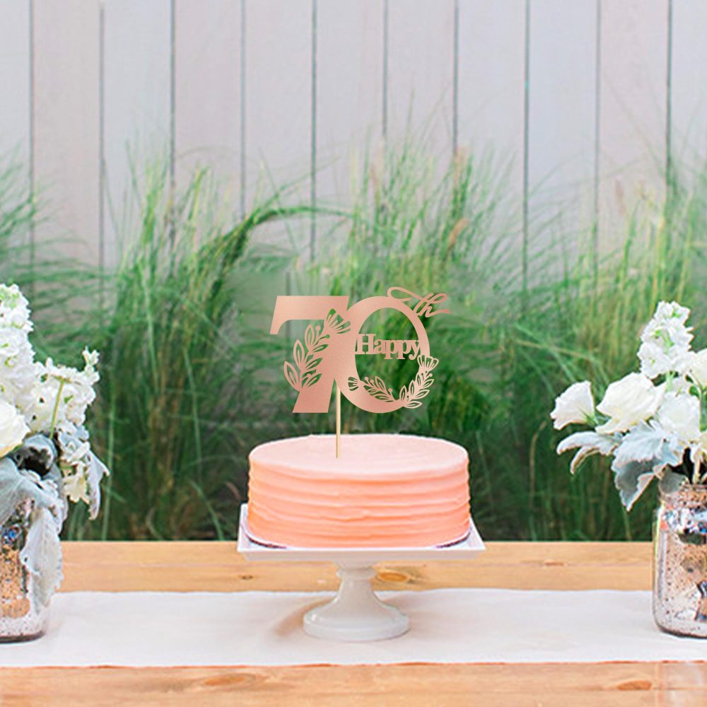 Blumomon 1Pcs 70th Happy Birthday Cake Topper Happy 70 Cake Topper Cheers to 70 Cake Decoration 70th Birthday Party Decoration 70th Anniversary Cake Decoration（Rose Gold） - Image 4