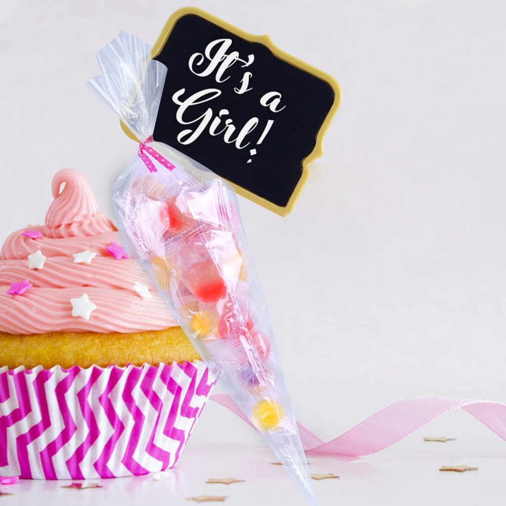 FOLKSNSHOPS 100pcs Sweet Cone Bags 32x18cm Clear Cone Bags, Sweet Bags, Cellophane Cone Bags with Ties for Party Supplies, Sweets, Biscuits Displaying & Wrapping on Birthday Parties and Festivals - Image 3