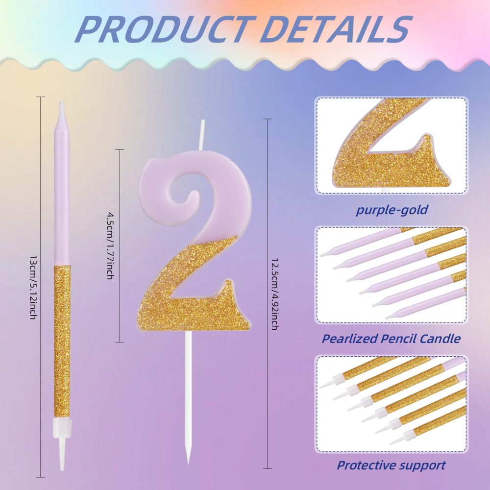Gold Purple Birthday Candles, Gold Number 13 Candles with Long Candles, Purple Happy 13th Birthday Candles for Cake, Girls 13th Birthday Cake Decorations, Birthday Cake Toppers, Wedding Anniversary - Image 7