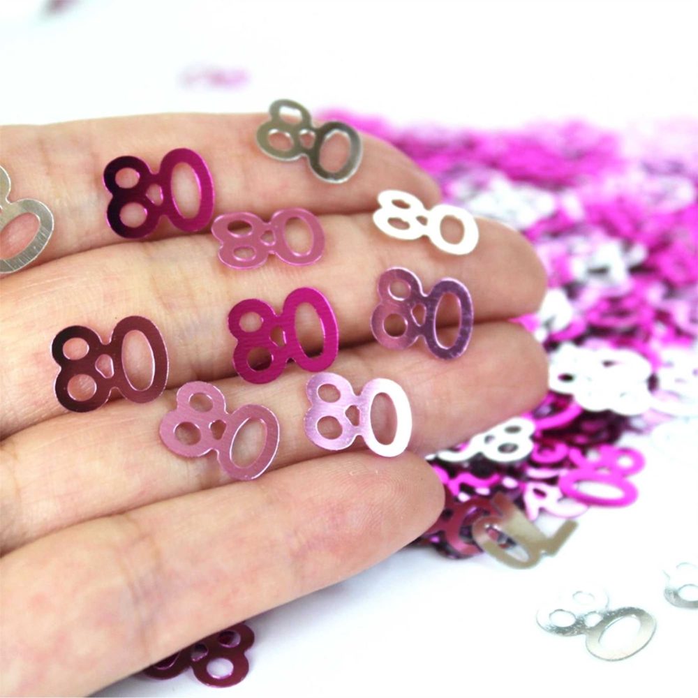 28g Pink & Silver 80th Birthday Confetti Foil Metallic Glitz Table Scatter Sprinkles Age Bday Party Decorations - Image 3