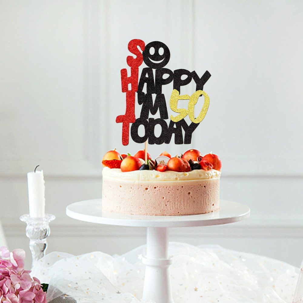 Blumomon 1Pcs "So Happy I'M 50th Today" 50th Birthday Cake Toppers 50th Birthday Party Cake Topper 50 Cake Topper 50th Birthday Decorations for 50th Birthday Party Decoration Supplies - Image 2