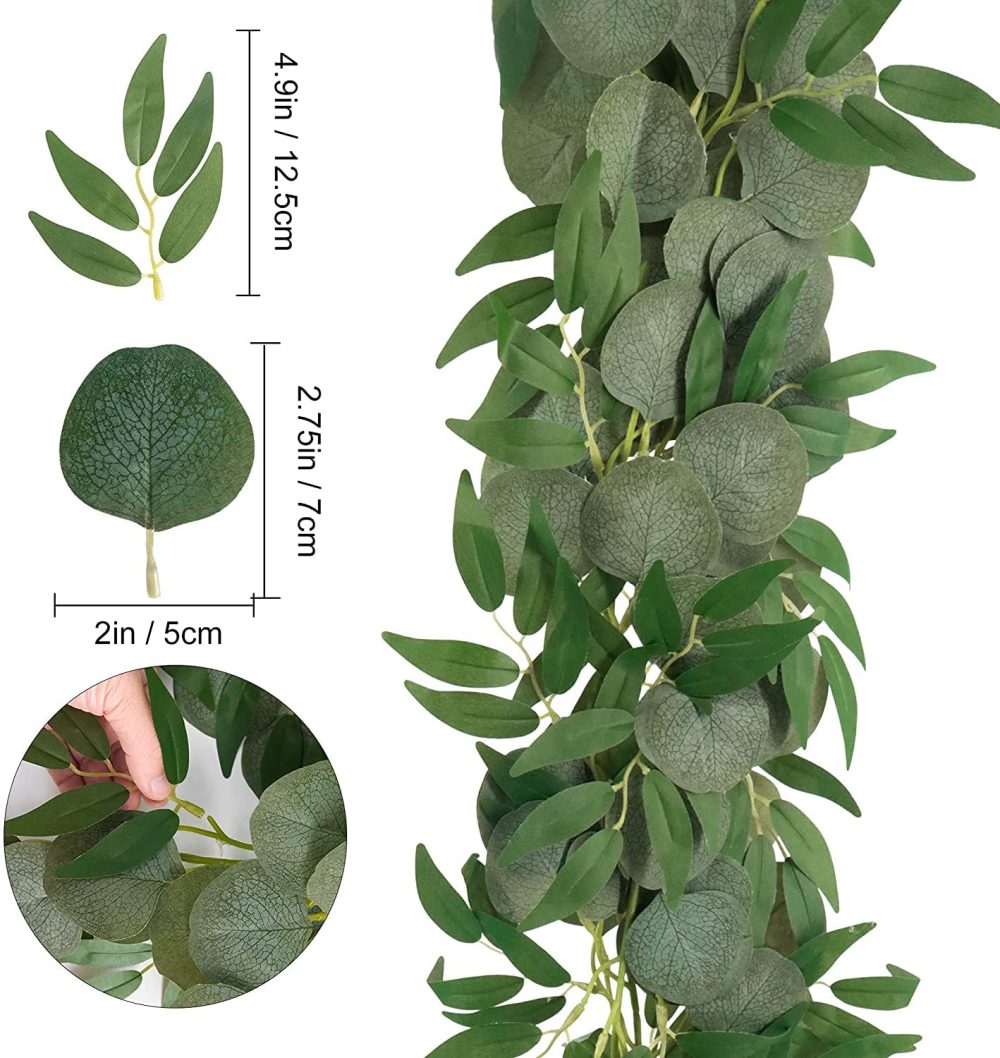 GraduationMall Eucalyptus Garland Artificial Foliage with Willow Leaves Fake Hanging Green Vine Faux Botanical for Decoration 2 Pack 12.8ft Indoor Outdoor - Image 6