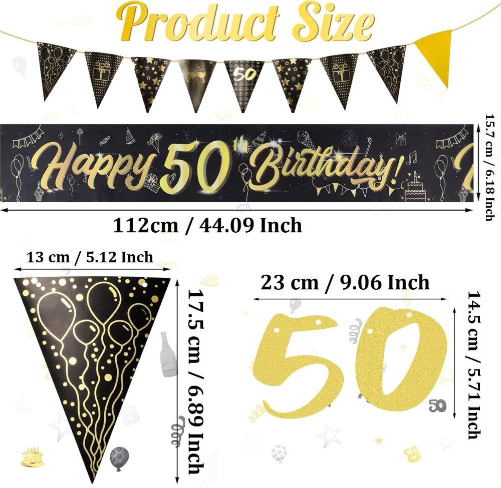 22 Pcs 50th Birthday Decorations, Black Gold 50th Birthday Banners 12 Inches 50th Birthday Balloons for Women and Men 50th Party Decorations - Image 7