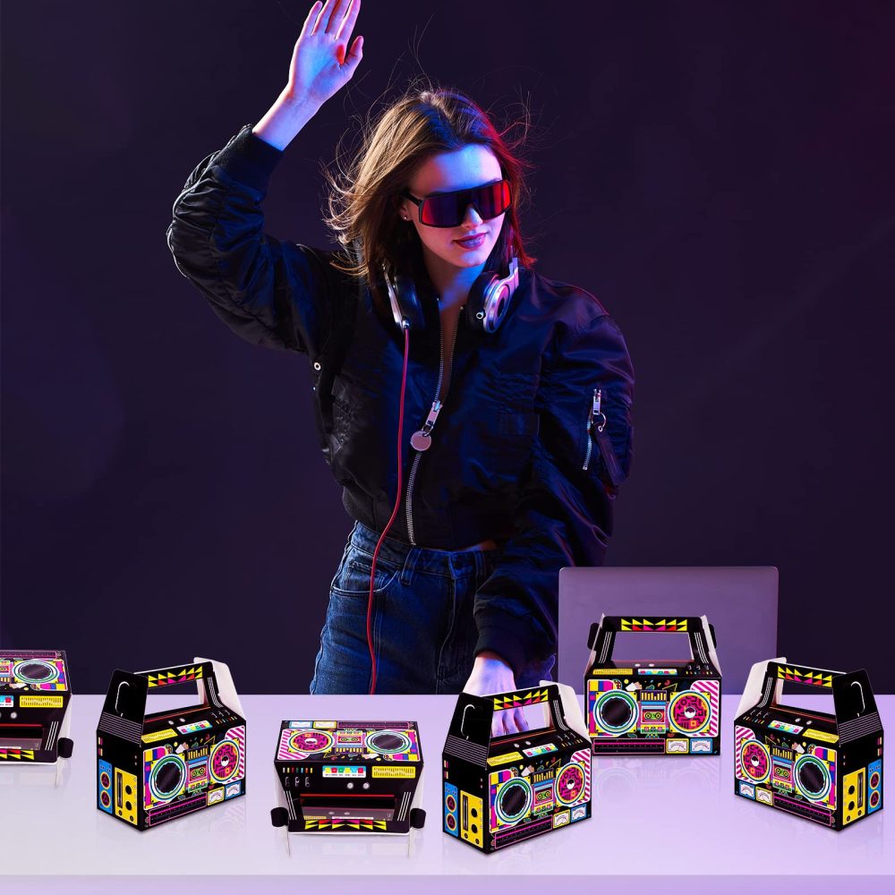 Zonon 24 Pcs 80s Party Favors Boxes 80s 90s Novelty Boom Box Party Decoration Gift Treat Goodie Candy for Party Favor Retro Radio Hip Hop Theme Table Centerpieces(New 80s) - Image 3