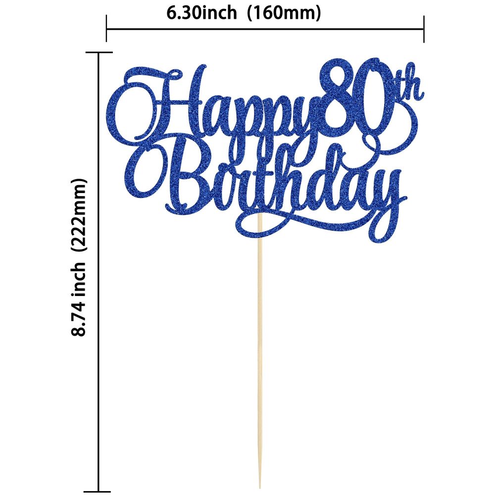 1 Pack Happy 80th Birthday Cake Topper Blue Glitter Number 80 Eighty Years Old Birthday Cake Pick Decoration For 80th Birthday Celebrating Anniversary Party Supplies - Image 7