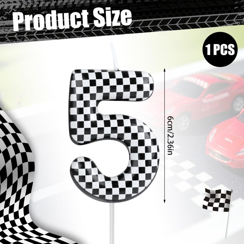 Racing Birthday Number Candles, Happy Birthday Cake Toppers Birthday Cake Toppers Numeral Cupcake Decorations for Racing Party Decoration Theme Party Supplies (5) - Image 7