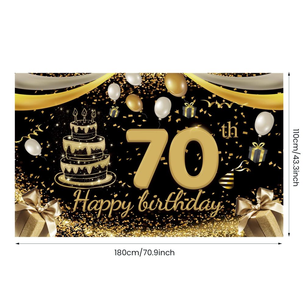 110x180cm Large Size Happy Birthday Banner 70th Black Gold Birthday Decoration Suitable for Men Women Any Birthday Celebration Background Decorations Tablecloth - Image 6