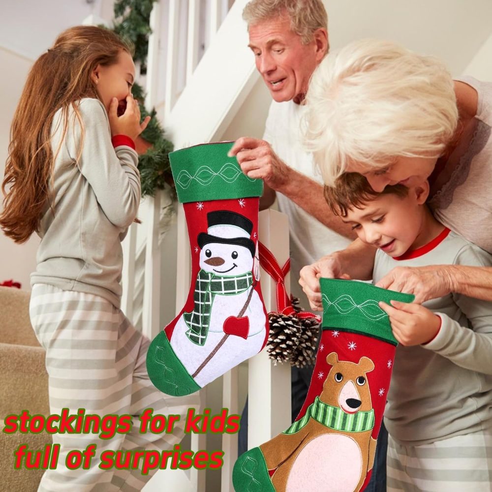 JorYoo Christmas Stocking Set of 4,Large Santa Stocking, 18" Personalised Xmas Stockings for Kid Adults, Red Christmas Decoration Stocking Candy Pouch Ornament1 - Image 5
