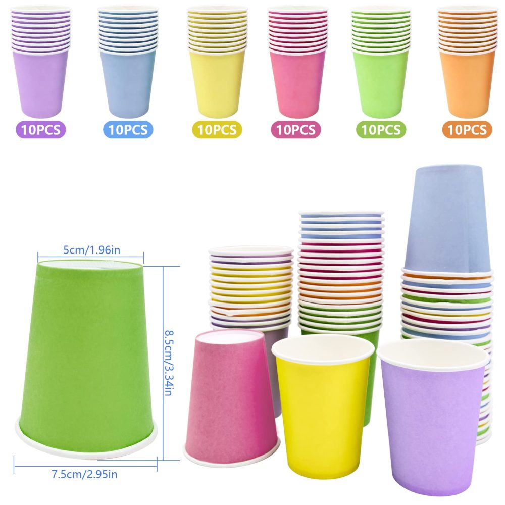 Cisolen 60 Pieces Disposable Paper Cups Color Paper Cups Multicolor Party Cups Drinking Cups Disposable Cups for Party Birthday Decoration Wedding - Image 3