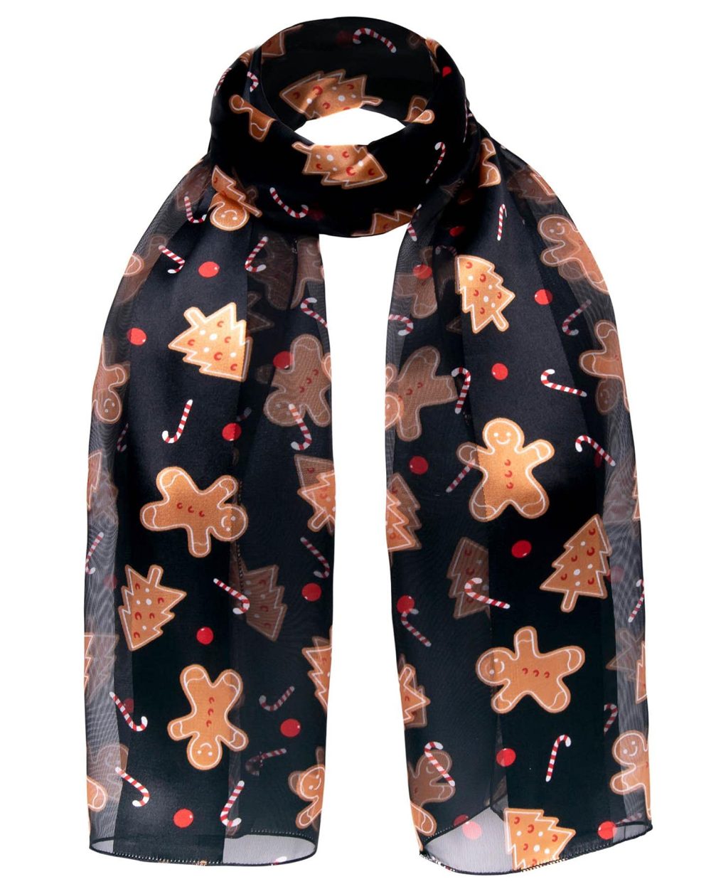 Basic Sense Christmas Scarf Silky Satin Neck Scarves, Gingerbread - Black