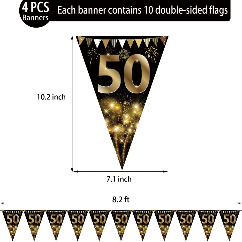 40Pcs Happy 50th Birthday Banner Bunting Flags Gold and Black Glitter 50th Birthday Anniversary Party Decoration Supplies,50th Birthday Triangle Flag Banners for Men Women - Image 7