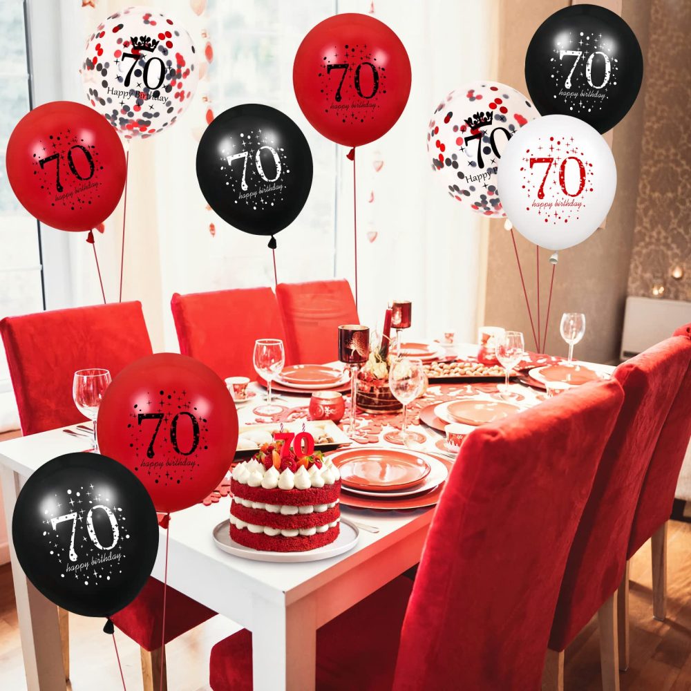 RUMIA 70th Birthday Balloons, 16Pcs Red Black Happy 70th Birthday Balloons, Red Black 70th Birthday Party Decorations Balloons for Women Men 70th Birthday, Anniversary Decoration - Image 2