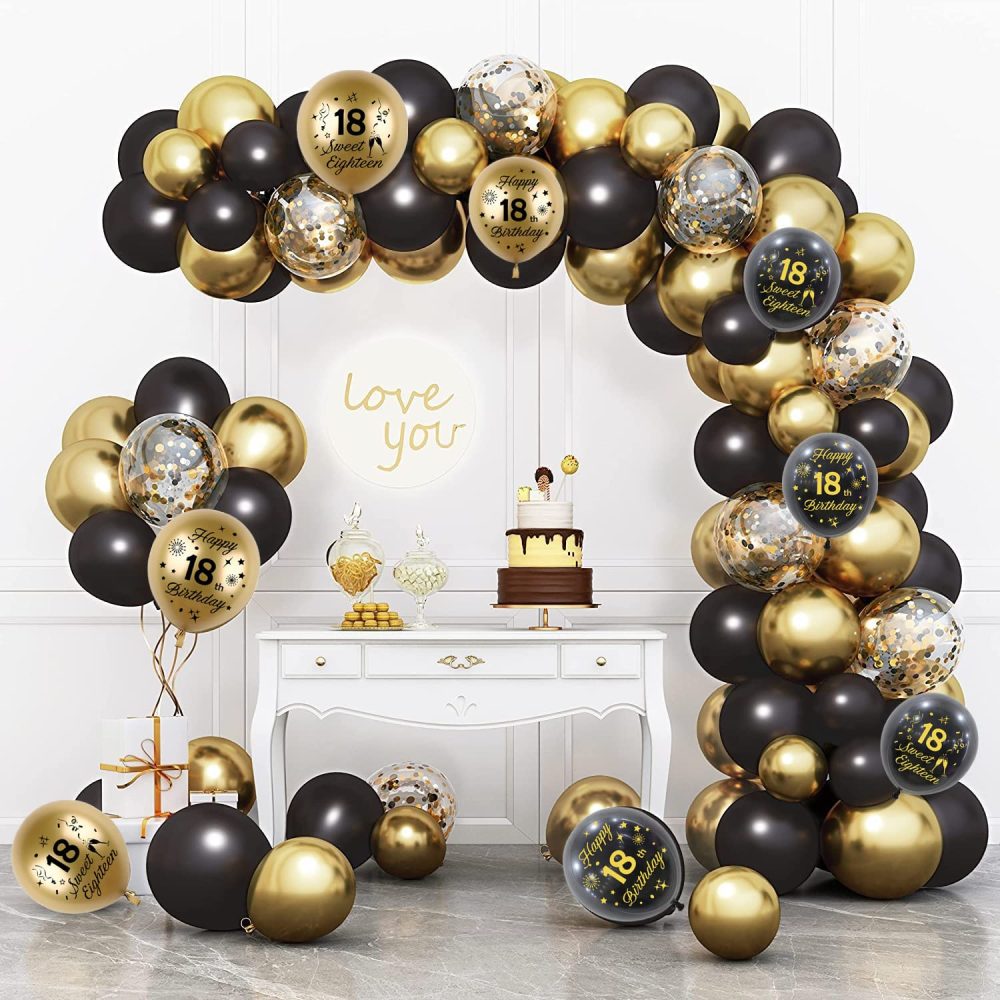 18th Birthday Balloons 15 Pcs Black Gold Happy 18th Birthday Latex Confetti Balloons Black Gold 18th Birthday Party Decorations Balloons for Boys Girls 18th Birthday Decor Supplies (Age 18) - Image 3