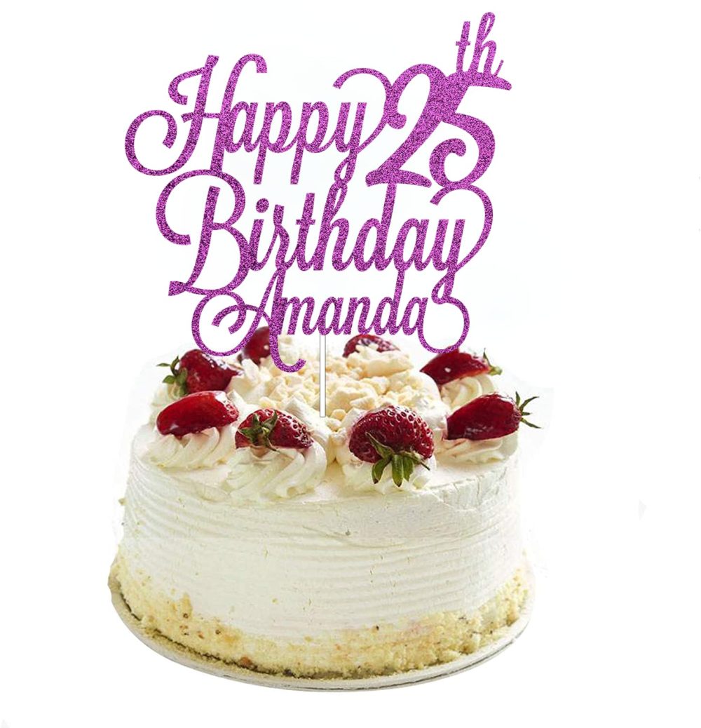 Personalised Happy Birthday Glitter Cake Topper Customised with Any Name & Any Age Party Cake Decoration for 1st 10th 13th 16th 18th 20th 21st 30th 40th 50th 60th 70th 80th (Purple) - Image 3