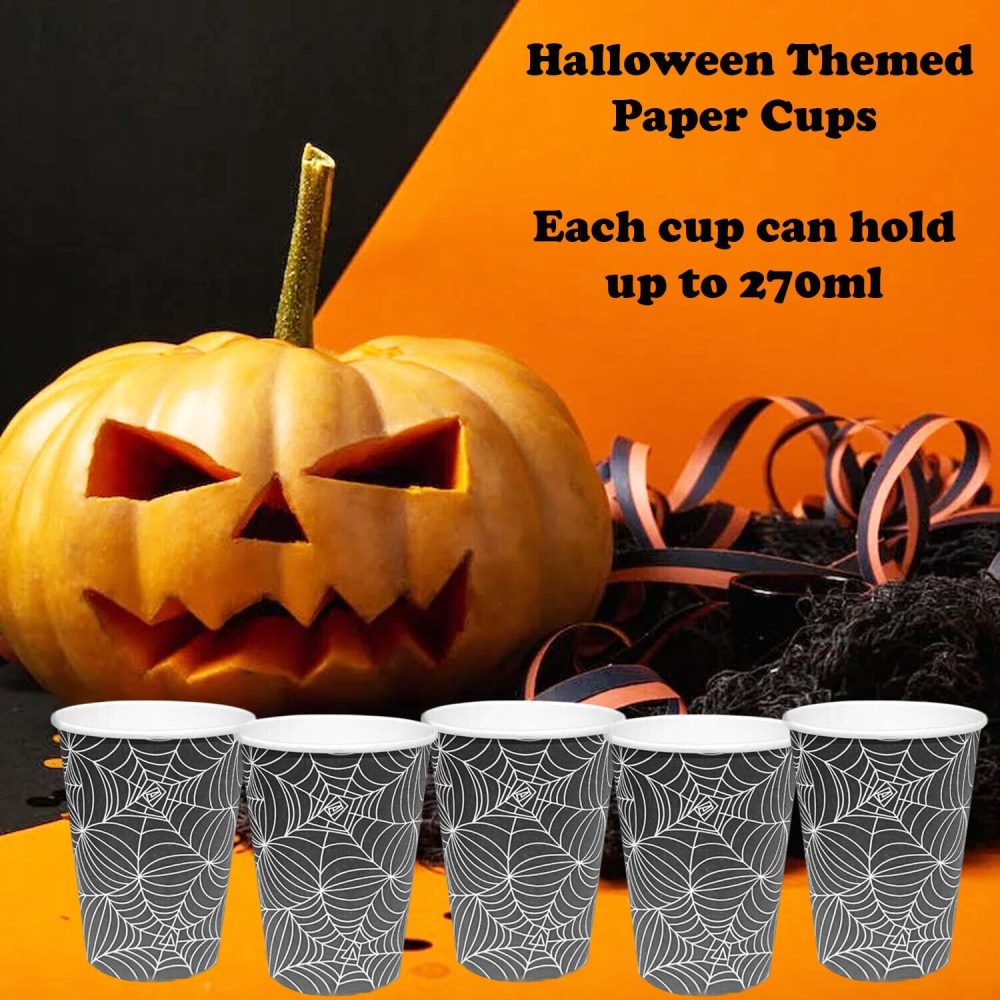 Lizzy Halloween Paper Cups 270ml 8pk - Adults | Spider Black Biodegradable and Compostable Cup for DIY Halloween Party Hot and Cold Drinks - Image 4