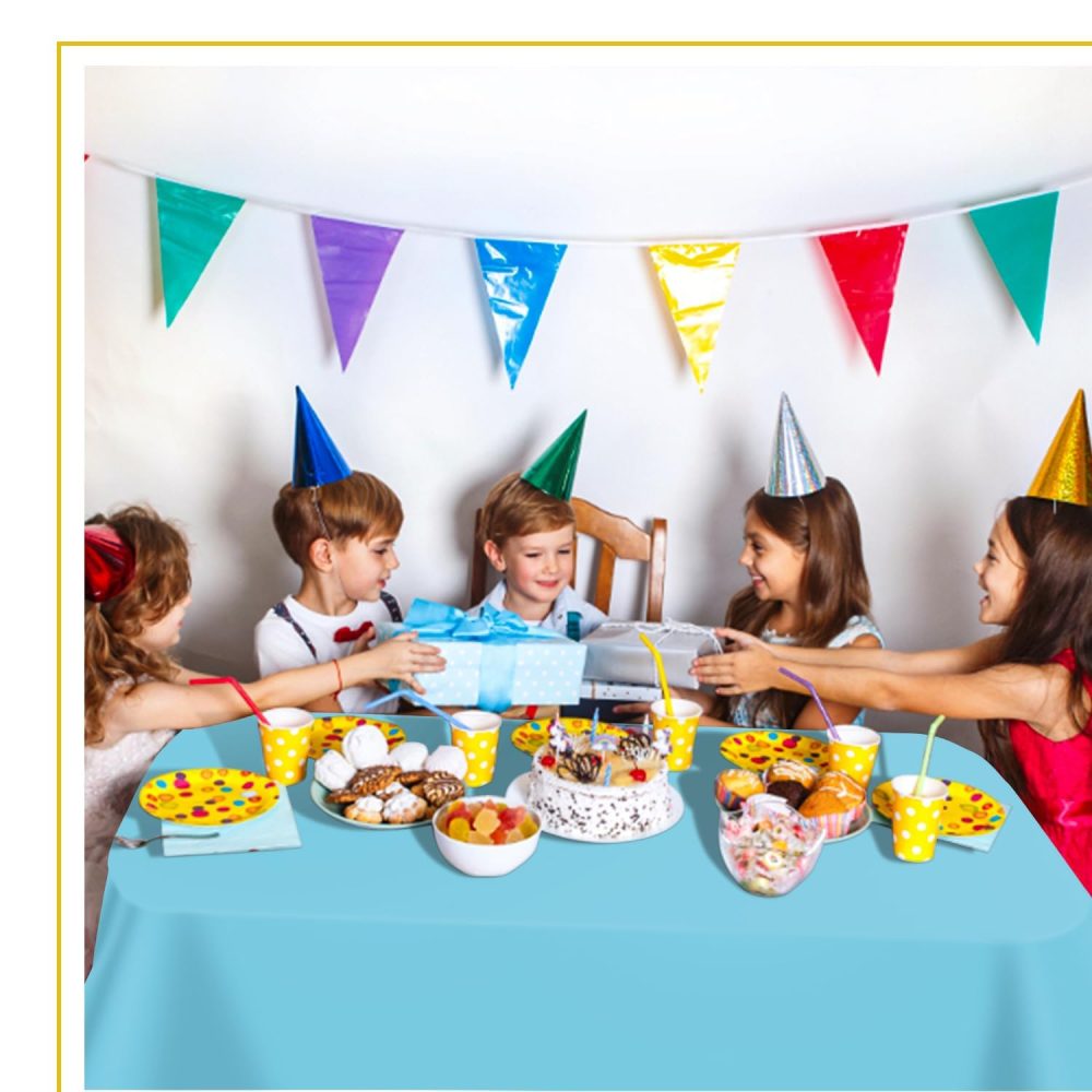 2Pcs 137 * 274cm Pastel Blue Table Cloth Table Covers,Easter Party Rectangular Dining Table Cover Baby Blue Table cover Plastic Tablecloths for Baby Shower,Easter,Birthday Party Decoration - Image 3