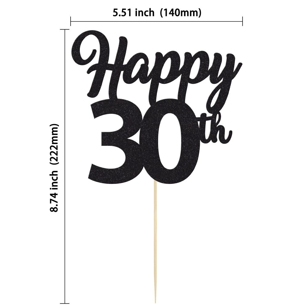 3Pcs Happy 30th Birthday Cake Toppers Black Glitter Number 30 Cake Dcorations Thirty Happy 30th Cake Pick Decorations for Cheers to 30 Years Old 30th Birthday Wedding Anniversary Party Supplies - Image 9