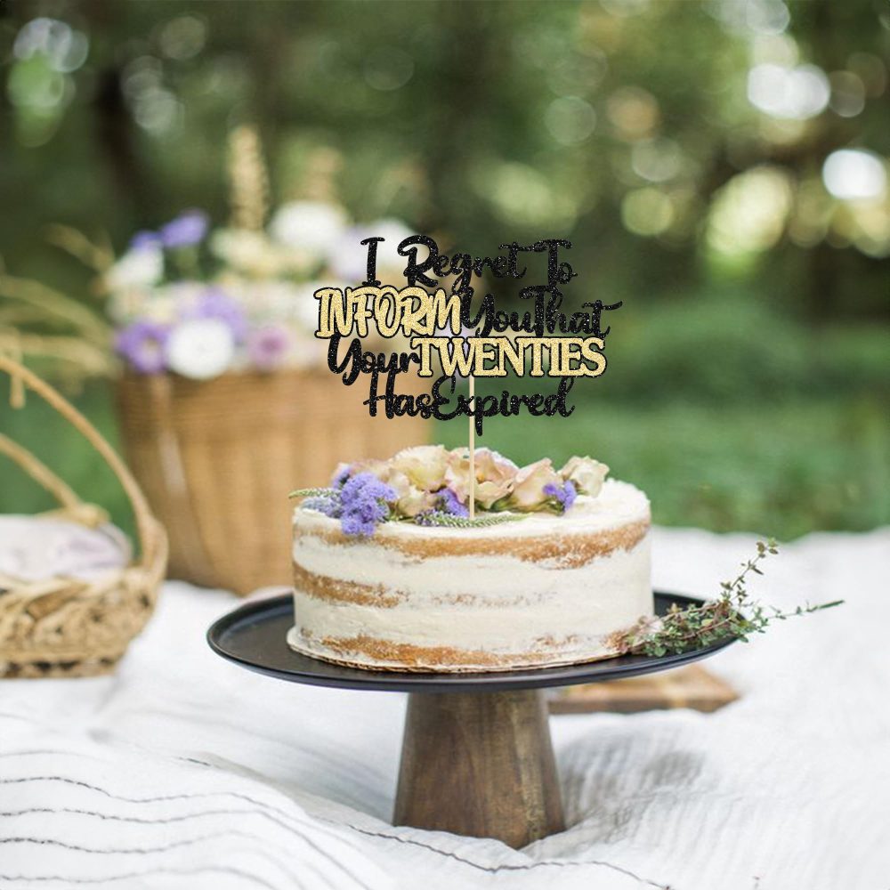 Ephlyn 1Pcs Happy 30th Birthday Cake Topper Glitter I Regret to Inform You That Your Twenties Has Expired Cake Pick Cheers to 30 Years Cake Decorations for 30th Birthday Party Supplies - Image 3