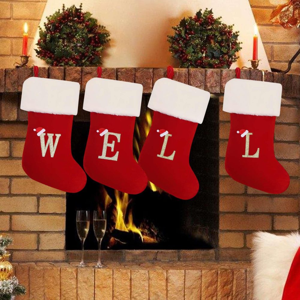 Sulobom Christmas Stocking, Personalised Letter Christmas Stockings, 18 Inch Large Xmas Stockings,Personalised Stocking Xmas Decorations for Family Holiday Season Decor (A) - Image 2