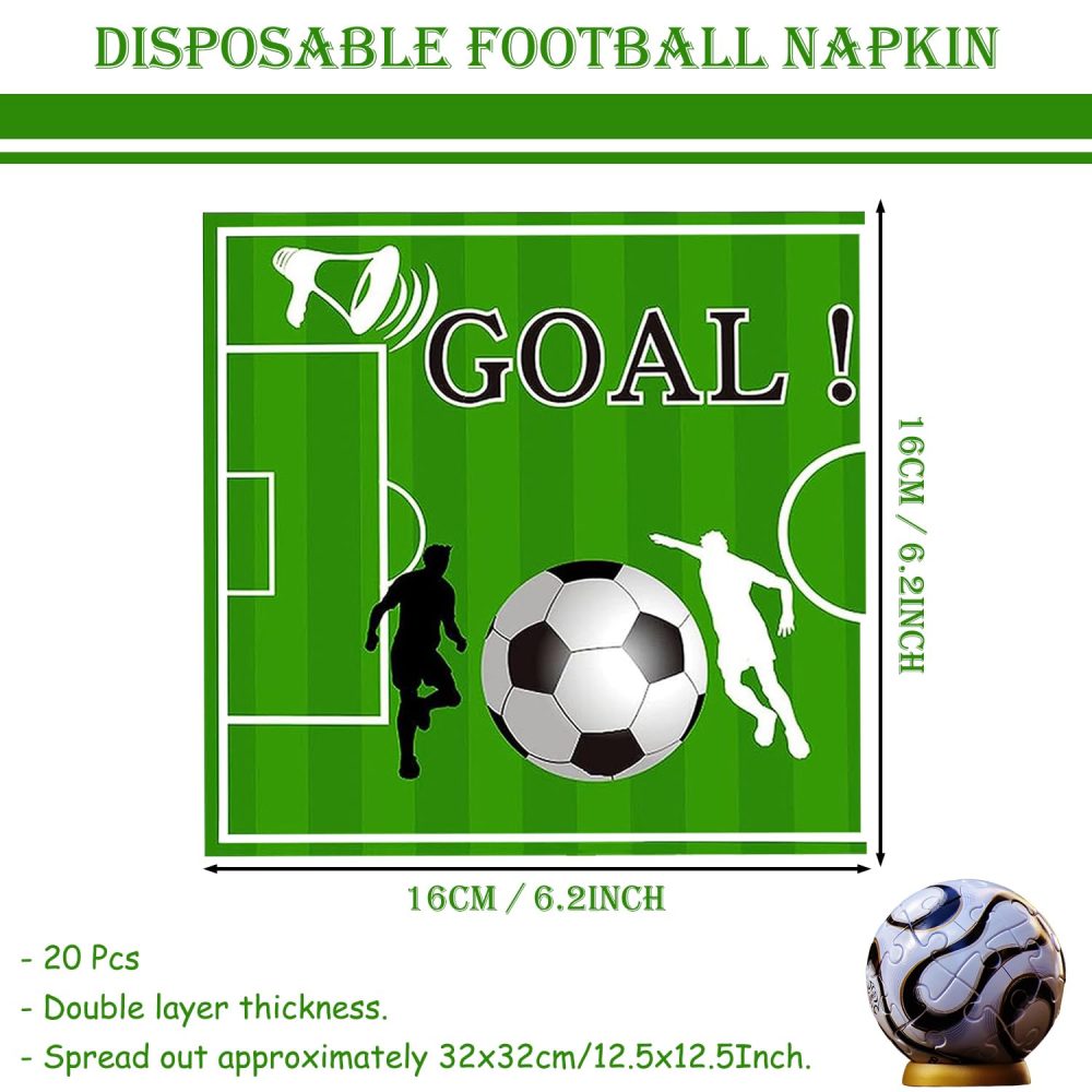 20 Pcs Football Napkins, 32x32CM Football Party Napkins, 100% Paper Napkins for World Cup Football Soccer Party Decorations, Football Table Decor fot Kids & Adult - Image 6