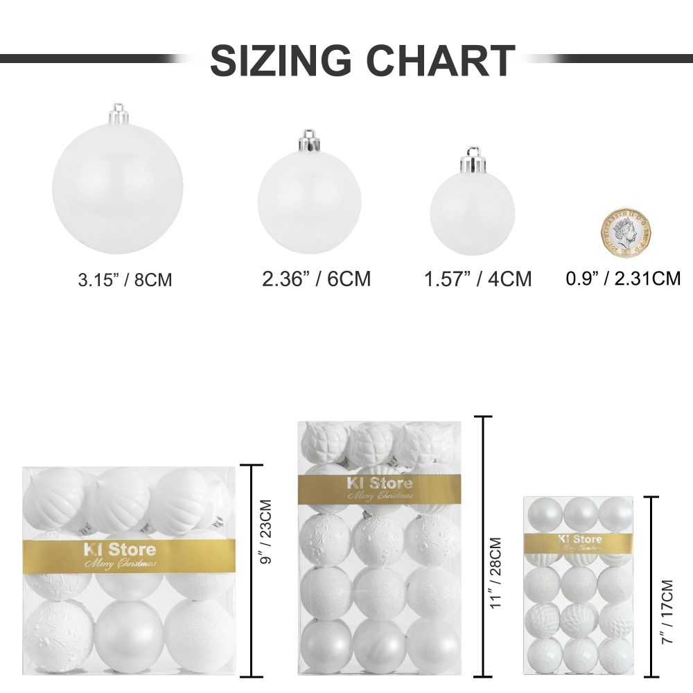 KI Store White Christmas Baubles 80mm Christmas Tree Decoration Ornaments 18pcs Shatterproof Balls for Xmas Hanging Decorations Festival Holiday Decor - Image 2