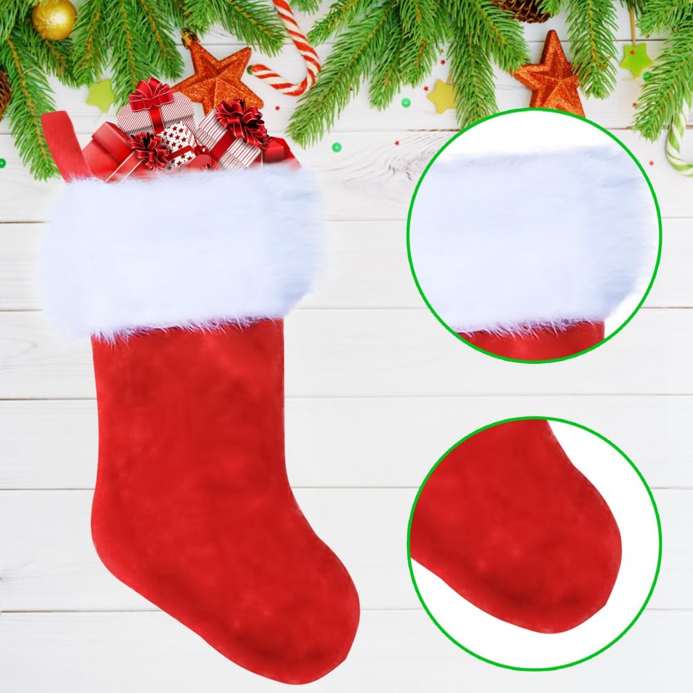 POPOYU 3Pcs Luxury Plush Red Christmas Stockings Set,Extra Thick Red Velvet Large Christmas Socks with White Soft Plush Cuff,Hanging Sack Xmas Fireplace Decorations for Christmas Home Party Supplies - Image 6