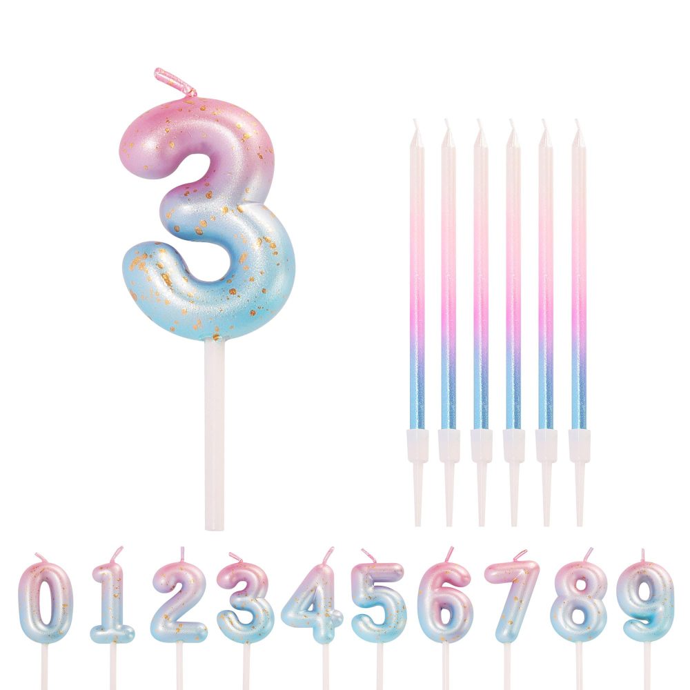 Pink Blue 3 Candle 3rd Birthday Candles for Cake, Cute Number Candle 3 Happy Birthday Candles 3rd Birthday Cake Candles Cake Topper for Girls Birthday Wedding Anniversary Cake Decorations
