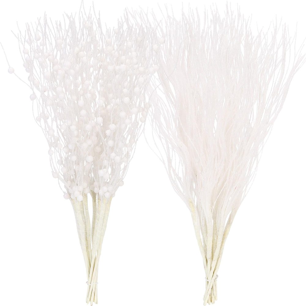 Sea Team 12-Pack Artificial Glitter Berry Stem Ornaments, Decorative Bead Sticks, Glittery Twigs, Picks, Branches for Christmas Tree, Small Vase, Holiday, Wedding, Party (17 Inches, White)