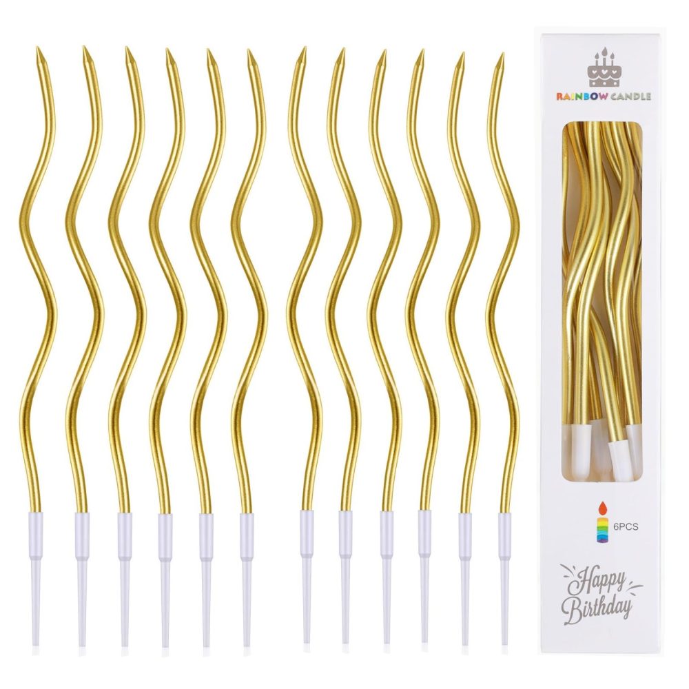 24 Pcs Gold Birthday Cake Candles Spiral Cake Candles with Holders Twisty Cake Candles for Birthday Wedding Party Cake Decorations (24)