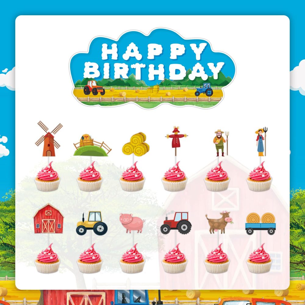 176 Pack Tractor Birthday Party Supplies Farm Tractor Party Decorations Tractor Party Supplies Barnyard Farm Party Tableware Set - Tractor Theme Plates, Balloons, Banner, Tablecloth, Cups Serves 20 - Image 2
