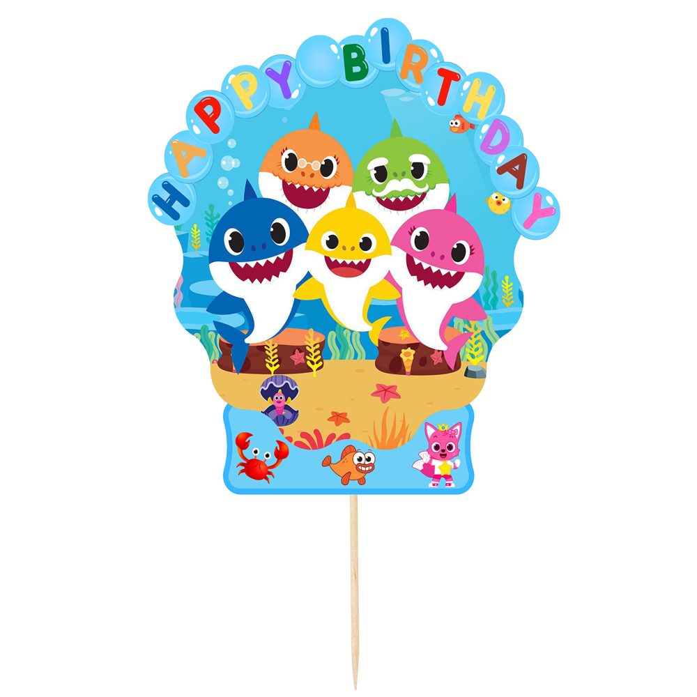 HCC Small Shark Themed Large 6" Wide Birthday Cake Topper Stand Up Decoration Party Decor