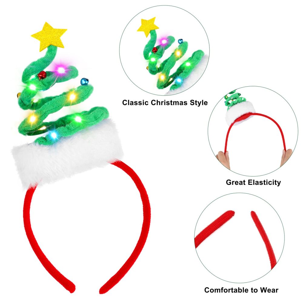 Fovths 6 Pack Christmas Headbands LED Reindeer Head Boppers Xmas Antler Santa Elves Hair Bands for Christmas Holiday Party Accessoriess - Image 6