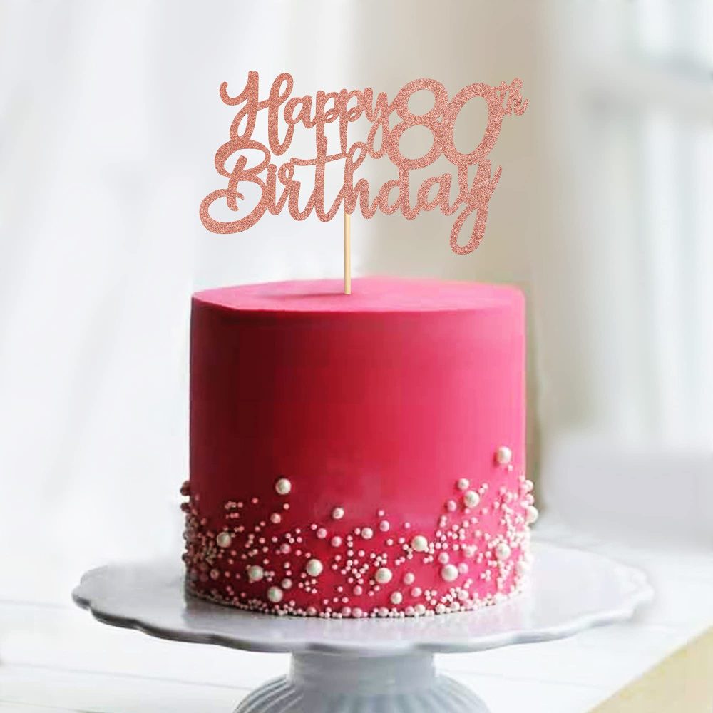 Blumomon 3 Pack Rose Gold Happy 80th Birthday Cake Topper Glitter Happy 80 Cupcake Topper Cheers to 80 Fabulous Cake Decoration for 80th Birthday Party Decoration Supplies - Image 3