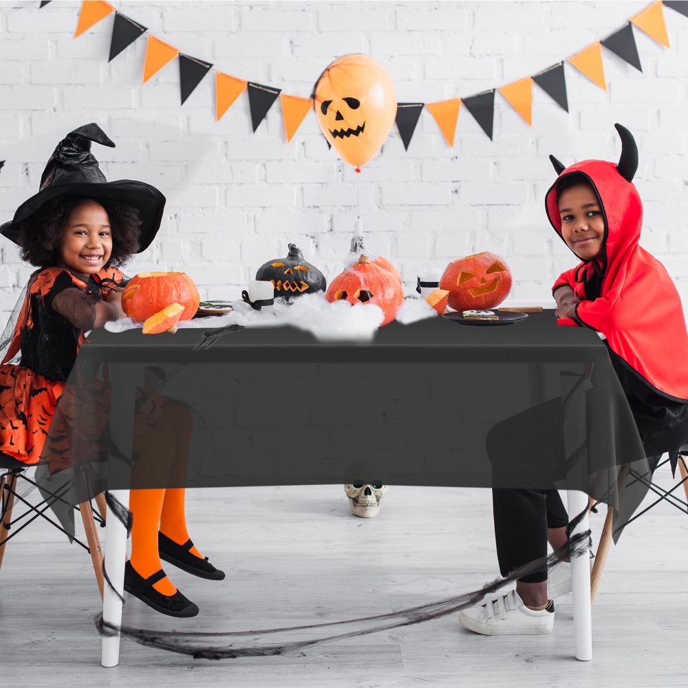 PLULON 2Pcs Black Tablecloth Plastic Table Cover 137 x 274cm Rectangle Table Cover for Birthday Party Home Table Decorations - Image 3
