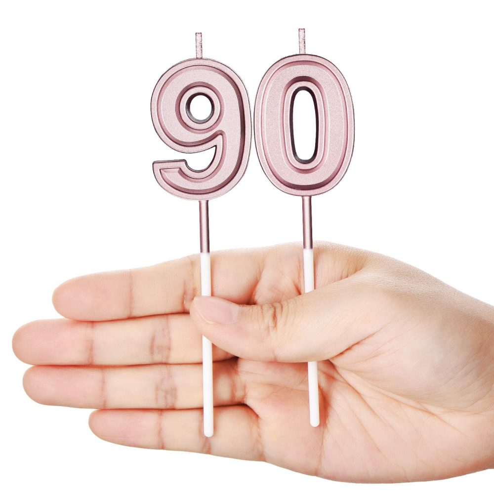 BBTO 90th Birthday Candles Cake Number Candles Happy Birthday Cake Topper Decorations for Birthday Wedding Anniversary Celebration Supplies (Rose Gold) - Image 4