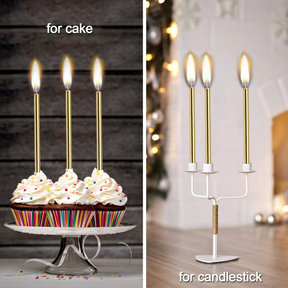 Gold Birthday Candles for Cakes,12 Pieces Metallic Glitter Cake Candles Tall Birthday Cake Candles with Holder for Birthday Wedding Party Decoration (Gold) - Image 4