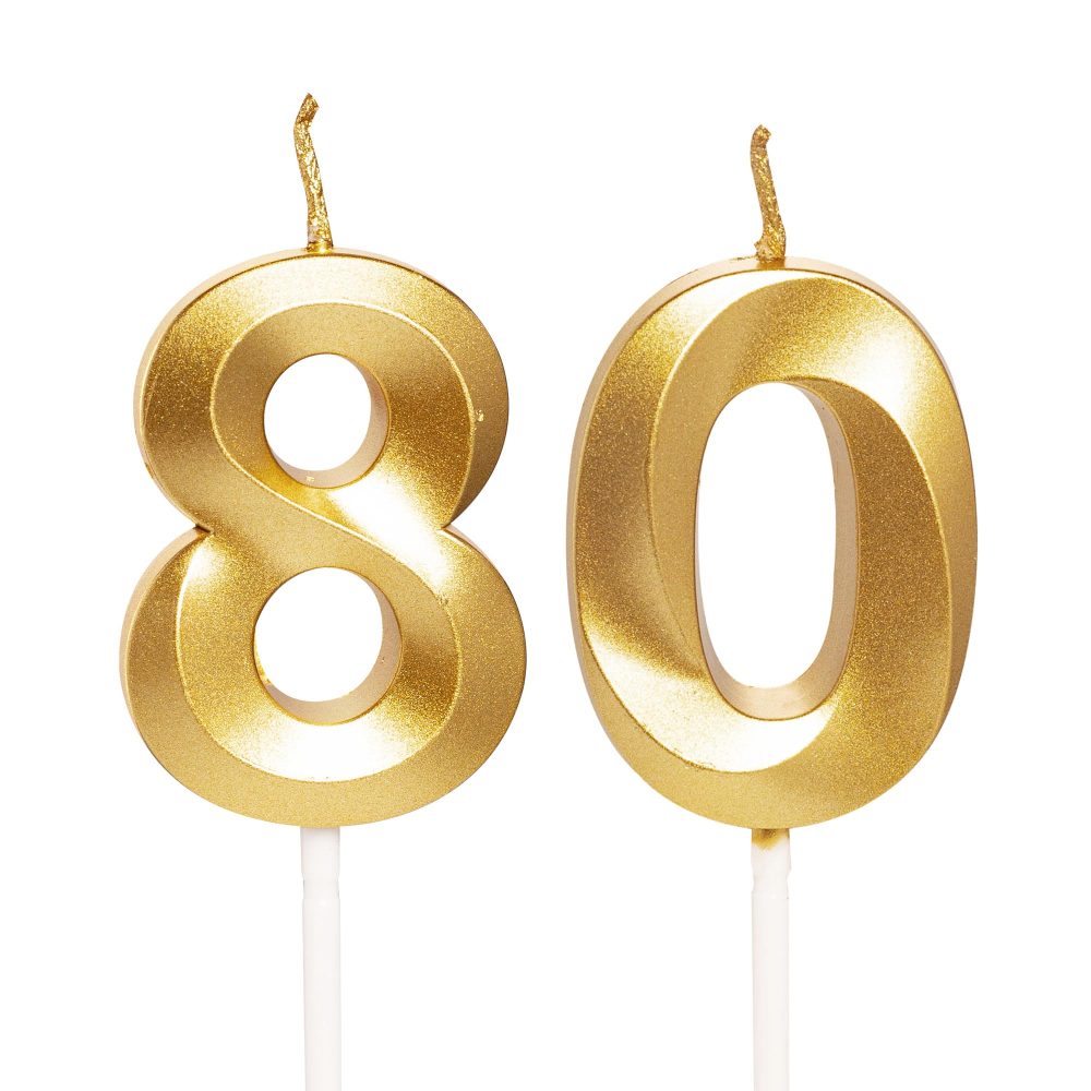 Gold 80th Birthday Candles Number 80 Candles for Birthday Cake, Gold 80 Birthday Candles 80th Candles for Cake, 80th Birthday Cake Candles Cake Toppers for 80 Year Old Women Men Gold