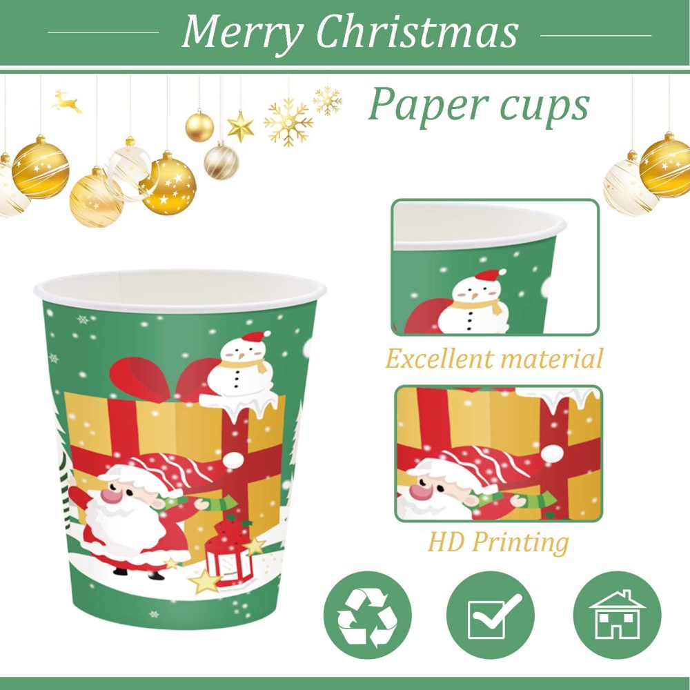 Christmas Party Paper Cups,16Pcs Green Winter Snowflakes Santa,Snowman,Elk,Gingerbread Man Disposable Paper Cups Christmas Tableware Decor for Winter Holiday Birthday Xmas Party Supplies Decorations - Image 5