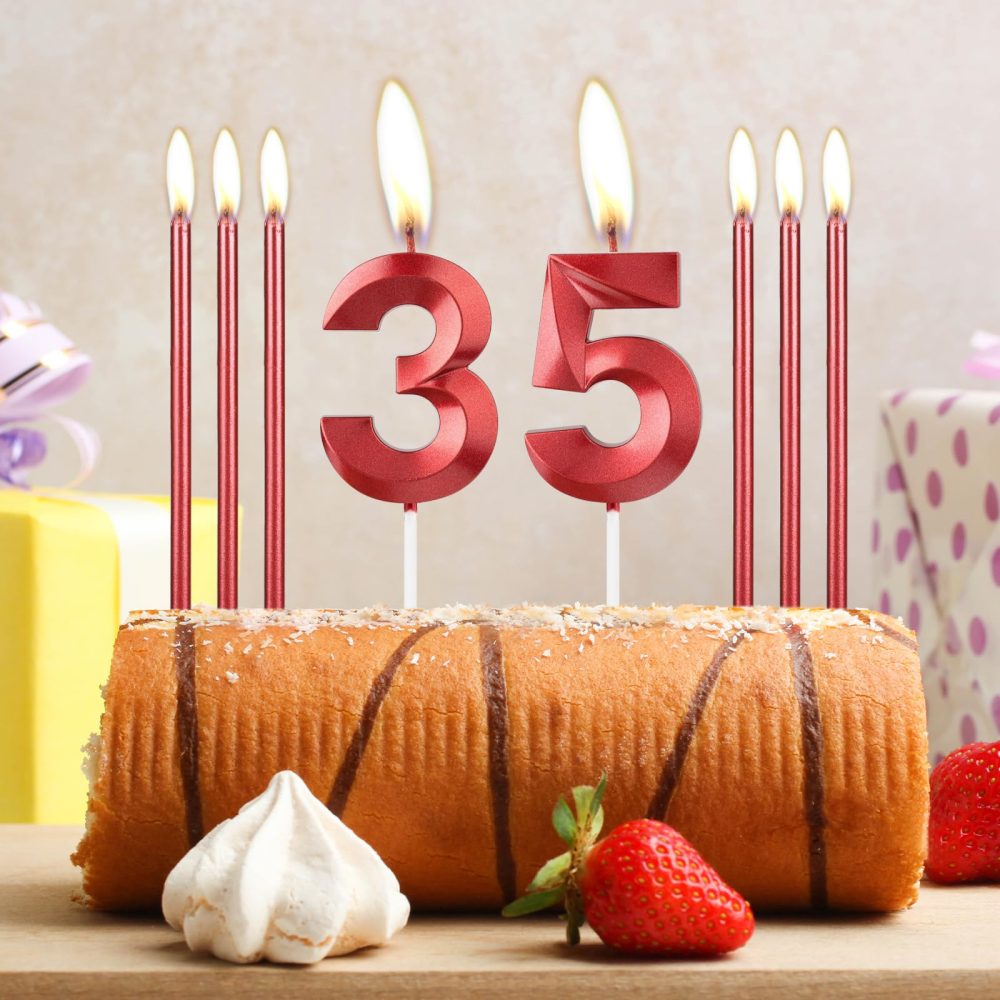 Red 18th Birthday Candles, Girls 18th Birthday Decorations, Red 3D Number 18 Candles, Red Long Candle, Red Candle Cake Topper for Girls Kids Women Birthday Party Wedding Anniversary Supplies - Image 5