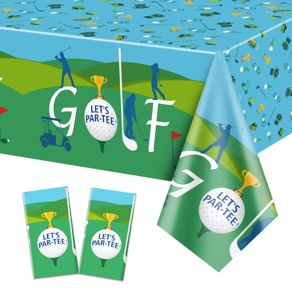 QUERICKY 2 Pack Golf Party Tablecloths, 130x220cm Rectangle Golf Table Cover for Golf Theme Party Decorations, Golf Birthday Supplies, Par-tee Decor, Golf Events