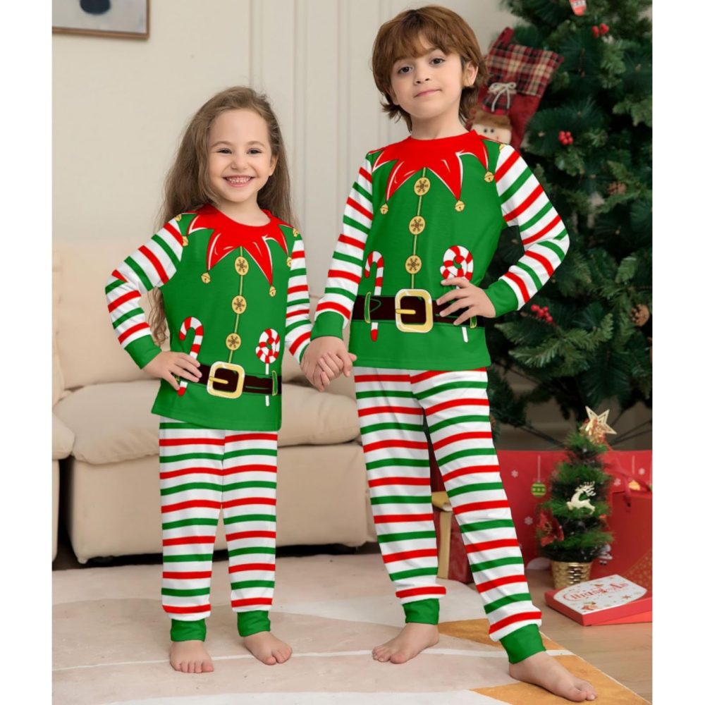 maxToonrain Matching Christmas Pyjamas With Dog, Christmas Pjs Family Set Long Sleeve Elf Matching Santa Hat Sleepwear Nightwear for Mens Womens Adults Kids(C-Father,L) - Image 2