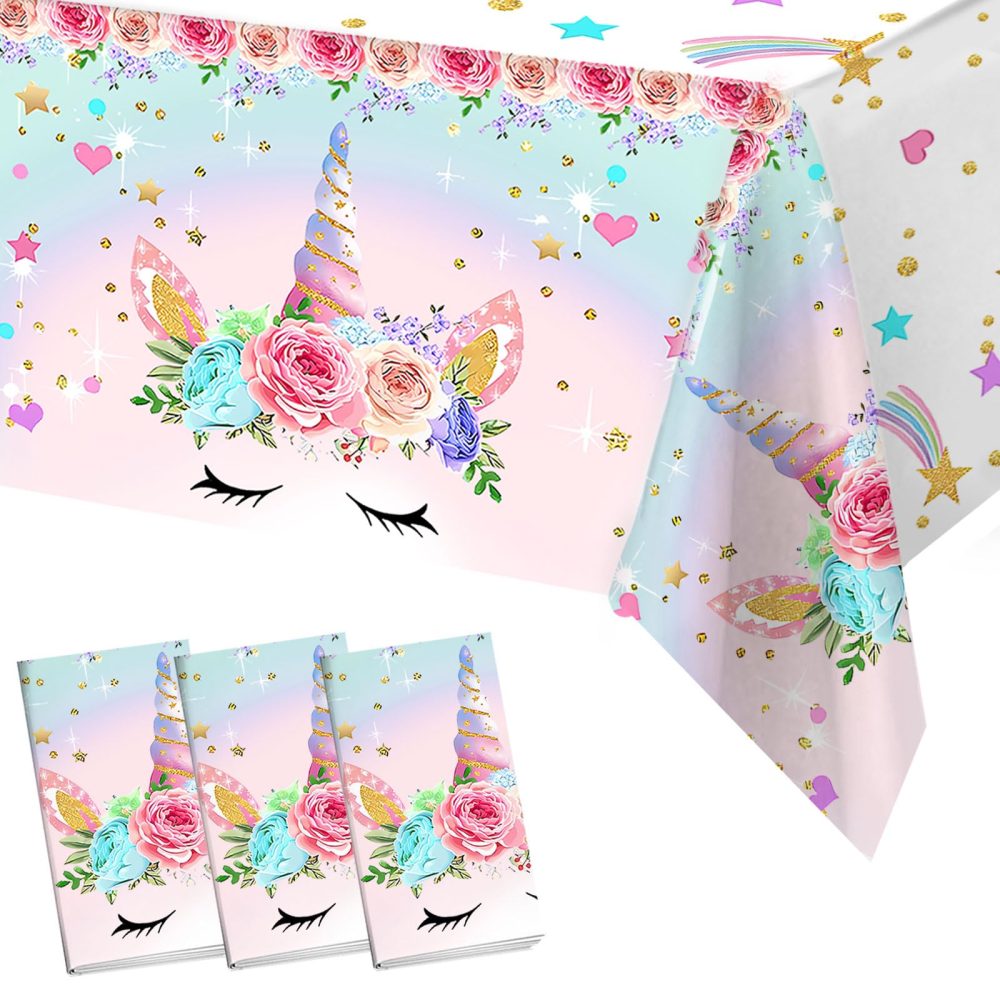 Frigg Unicorn Table Cloth Party, 3Pcs 220 * 130cm Unicorn Party Tablecloth, Party Supplies for Girls and Kids Birthday Party Unicorn Themed Table Decorations, Baby Shower Decorations