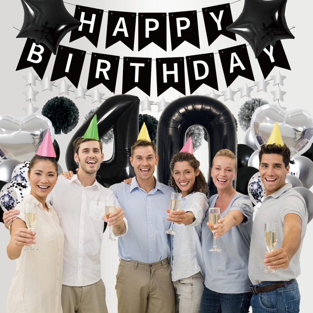 Afritee 40th Birthday Balloon Decorations - Black and Silver Happy Birthday Balloons for Men Women Happy 40th Birthday Banner Large 40" 40 Foil Balloons Cool 40th Birthday Balloons Set Supplies - Image 4