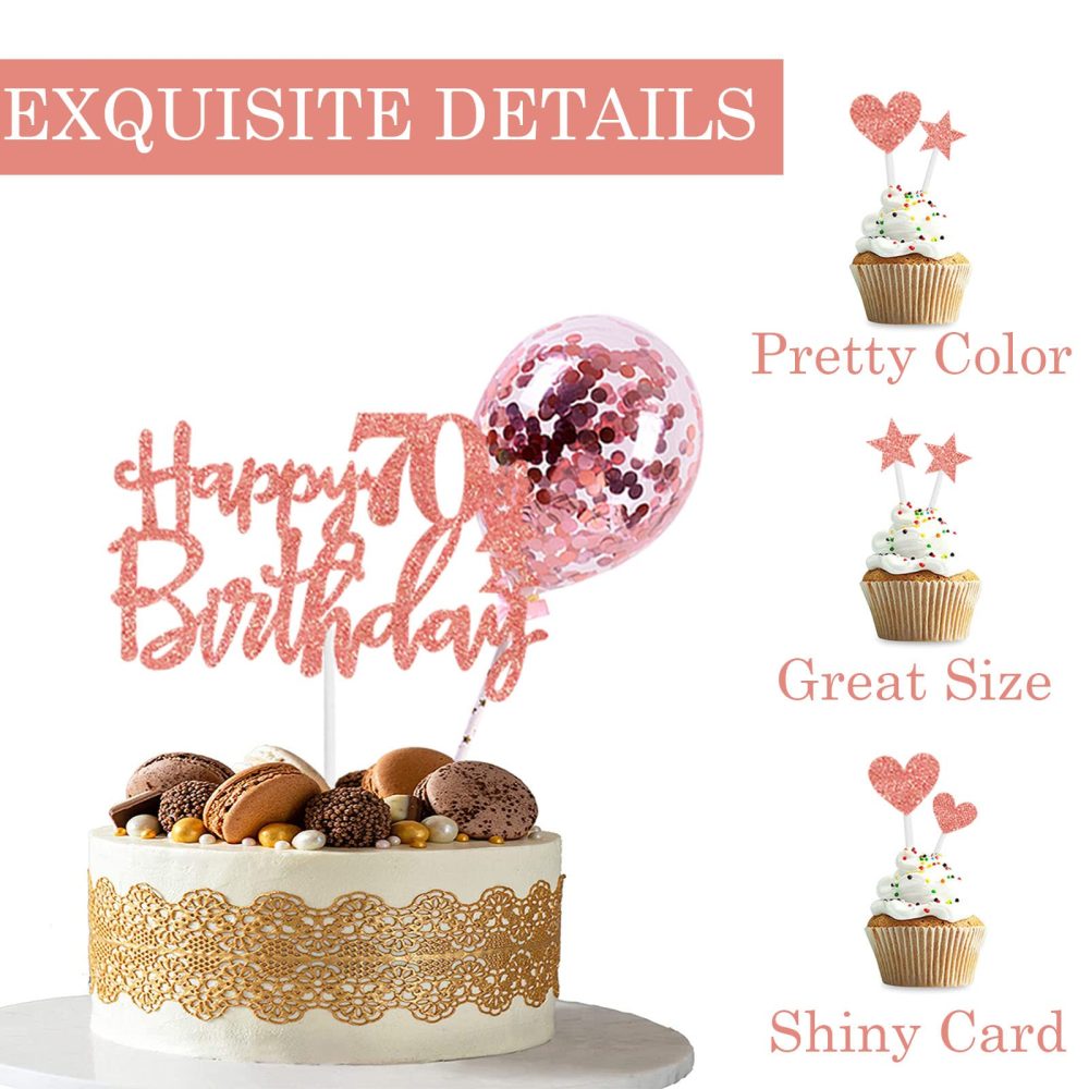 Personalised Happy 70th Birthday Cake Toppers Rose Gold for Women,Her,Lady,Happy Birthday Sign for Cake,11p Glitter Cupcake Topper Cake Topper 70th Birthday Cake Decoration for 70th Birthday Party - Image 5