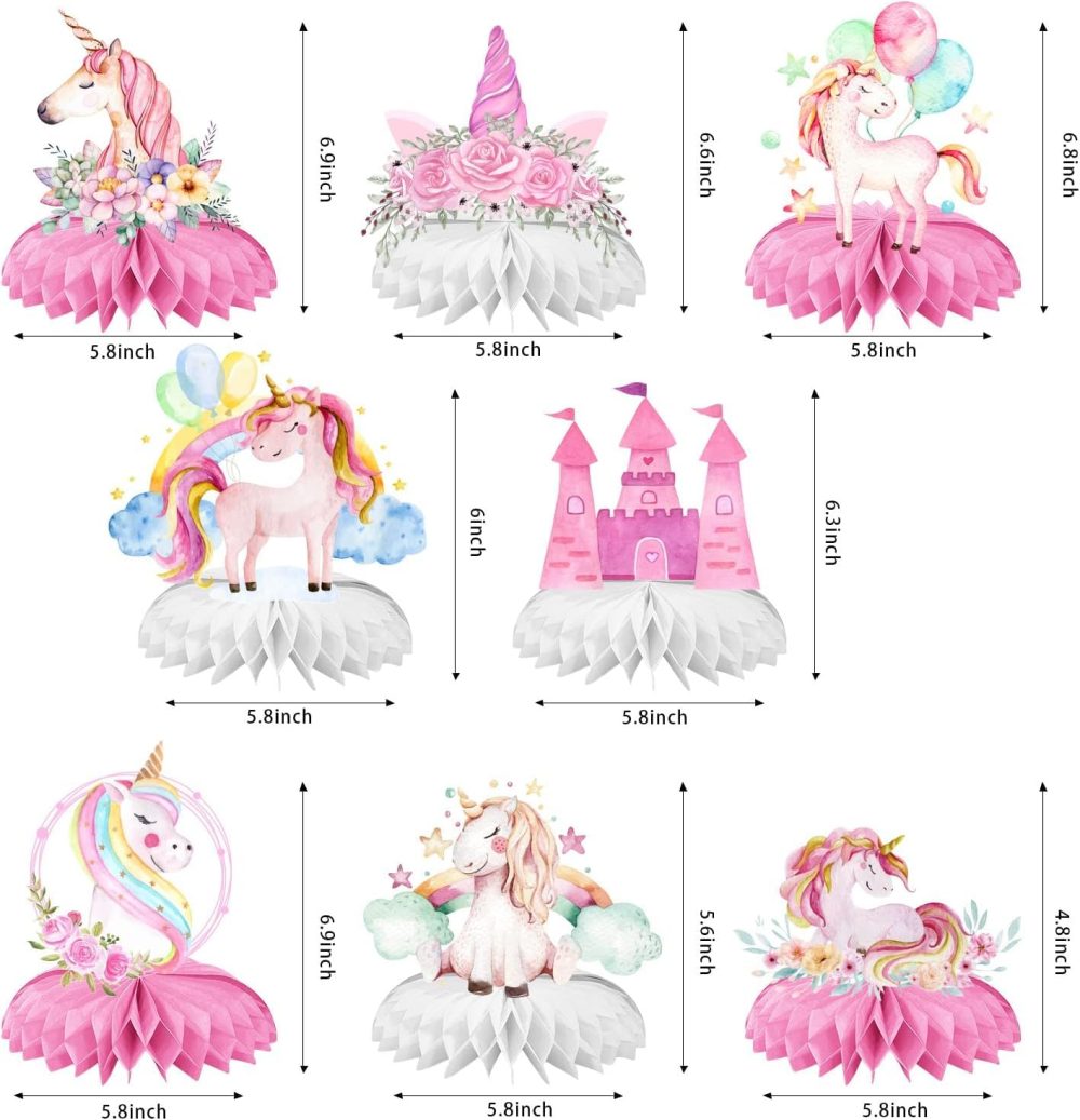 8pcs Magic Unicorn Honeycomb Ornament,Pink Series Paper Table Tops,Girl Birthday Theme Party Table Decoration DIY Paper Flower - Image 7