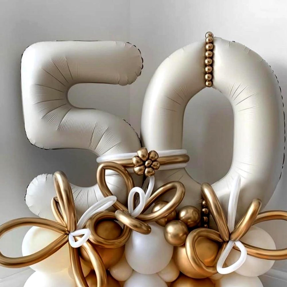 40 Inch Beige 40 Number Balloons,Cream 4 & 0 Mylar Foil Large Balloons,40 Big Digit Number Balloon for Men Women 40th Birthday Anniversary Decorations Graduation Party Supplies - Image 2
